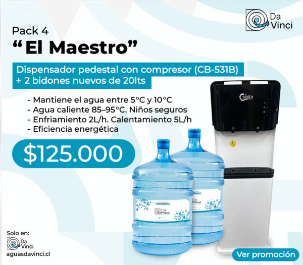 "El Maestro" Dispensador pedestal compresor + 2 bidones de 20 lts nuevos .